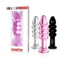 Biały szklany korek analny z 3 pierścieniami 14cm Biały szklany korek analny z 3 pierścieniami 14cm