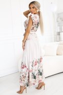 609-1 Satynowa sukienka maxi z dekoltem i kwiatowym ombre - elegancja w stylu boho 609-1 Satynowa sukienka maxi z dekoltem i kwiatowym ombre - elegancja w stylu boho