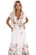 609-1 Satynowa sukienka maxi z dekoltem i kwiatowym ombre - elegancja w stylu boho 609-1 Satynowa sukienka maxi z dekoltem i kwiatowym ombre - elegancja w stylu boho