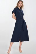 Sukienka Bawełniana muślinowa sukienka koszulowa S269 Navy - Nife Nife Sukienka Bawełniana muślinowa sukienka koszulowa S269 Navy - Nife Nife