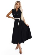 596-3 Elegancka szmizjerka midi ze złotymi guzikami i paskiem - CZARNA