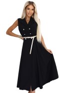 596-3 Elegancka szmizjerka midi ze złotymi guzikami i paskiem - CZARNA