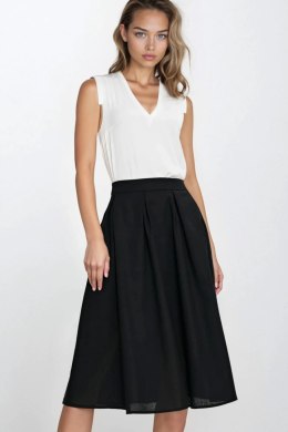 Spódnica midi z rayonu z zakładkami SP82 Black - Nife Nife
