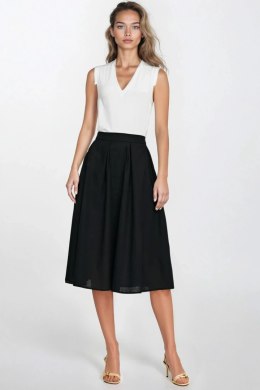 Spódnica midi z rayonu z zakładkami SP82 Black - Nife Nife