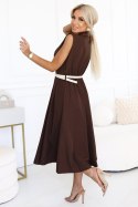 596-4 Elegancka szmizjerka midi ze złotymi guzikami i paskiem - CZEKOLADOWA 596-4 Elegancka szmizjerka midi ze złotymi guzikami i paskiem - CZEKOLADOWA
