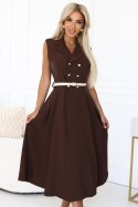596-4 Elegancka szmizjerka midi ze złotymi guzikami i paskiem - CZEKOLADOWA 596-4 Elegancka szmizjerka midi ze złotymi guzikami i paskiem - CZEKOLADOWA