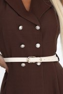 596-4 Elegancka szmizjerka midi ze złotymi guzikami i paskiem - CZEKOLADOWA 596-4 Elegancka szmizjerka midi ze złotymi guzikami i paskiem - CZEKOLADOWA