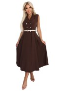596-4 Elegancka szmizjerka midi ze złotymi guzikami i paskiem - CZEKOLADOWA 596-4 Elegancka szmizjerka midi ze złotymi guzikami i paskiem - CZEKOLADOWA