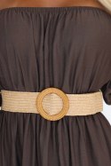 614-1 Sukienka maxi w stylu boho z odkrytymi ramionami i paskiem - CZEKOLADOWA 614-1 Sukienka maxi w stylu boho z odkrytymi ramionami i paskiem - CZEKOLADOWA