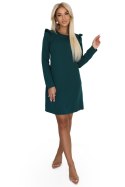 264-2 NELL Elegancka trapezowa sukienka z falbankami na ramionach - zieleń butelkowa 264-2 NELL Elegancka trapezowa sukienka z falbankami na ramionach - zieleń butelkowa