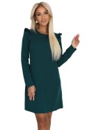 264-2 NELL Elegancka trapezowa sukienka z falbankami na ramionach - zieleń butelkowa 264-2 NELL Elegancka trapezowa sukienka z falbankami na ramionach - zieleń butelkowa