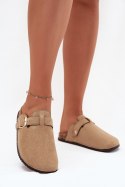 Sandał Klapki Chodaki Damskie Na Korkowej Platformie Ze Złotą Klamrą Big Star SS274738 Beżowe - Step in style Step in style