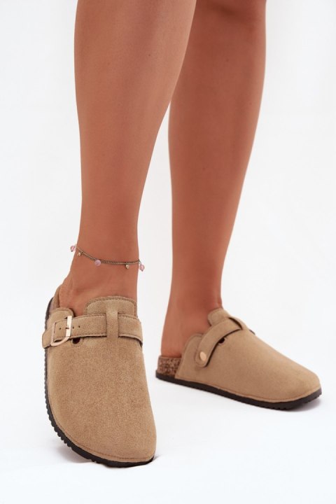 Sandał Klapki Chodaki Damskie Na Korkowej Platformie Ze Złotą Klamrą Big Star SS274738 Beżowe - Step in style Step in style