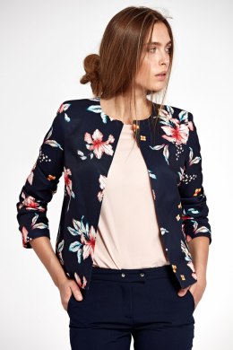 Krótki granatowy żakiet w kwiaty Z57 Flowers - Nife Nife