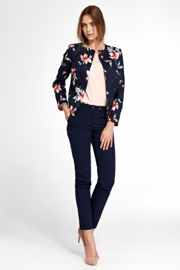 Krótki granatowy żakiet w kwiaty Z57 Flowers - Nife Nife