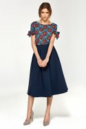 Spódnica Granatowa spódnica midi z zakładkami SP78 Navy - Nife Nife Spódnica Granatowa spódnica midi z zakładkami SP78 Navy - Nife Nife