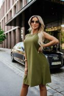 296-14 VICTORIA Trapezowa sukienka bez rękawków z wiązaniem w pasie - khaki 296-14 VICTORIA Trapezowa sukienka bez rękawków z wiązaniem w pasie - khaki