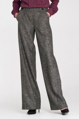 Spodnie wide leg z gumą w pasie i guzikami SD126 Black Melange - Nife Nife