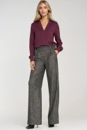 Spodnie wide leg z gumą w pasie i guzikami SD126 Black Melange - Nife Nife Spodnie wide leg z gumą w pasie i guzikami SD126 Black Melange - Nife Nife