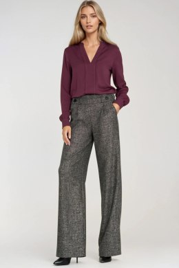 Spodnie wide leg z gumą w pasie i guzikami SD126 Black Melange - Nife Nife