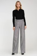 Spodnie wide leg z gumą w pasie i guzikami SD126 Grey Melange - Nife Nife