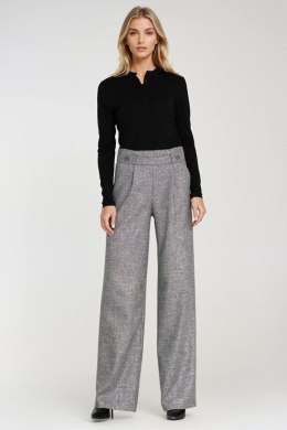 Spodnie wide leg z gumą w pasie i guzikami SD126 Grey Melange - Nife Nife