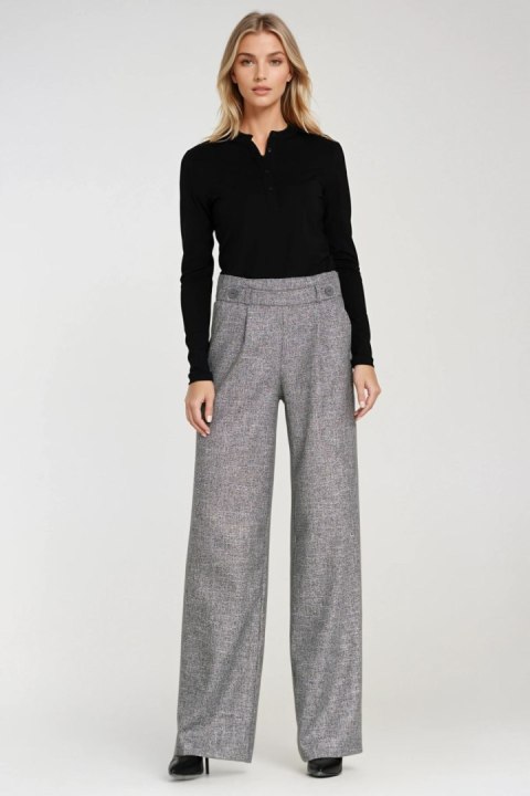 Spodnie wide leg z gumą w pasie i guzikami SD126 Grey Melange - Nife Nife Spodnie wide leg z gumą w pasie i guzikami SD126 Grey Melange - Nife Nife