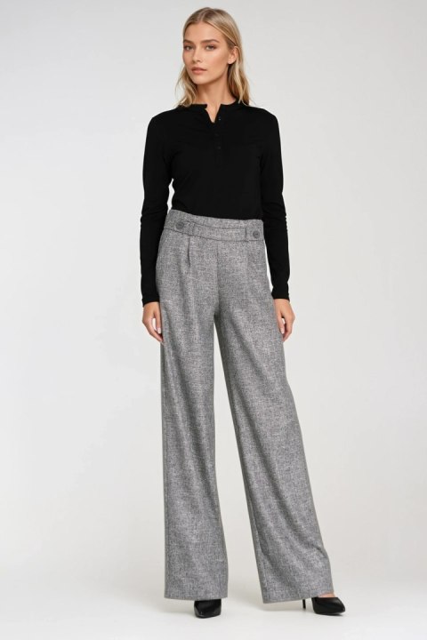 Spodnie wide leg z gumą w pasie i guzikami SD126 Grey Melange - Nife Nife Spodnie wide leg z gumą w pasie i guzikami SD126 Grey Melange - Nife Nife