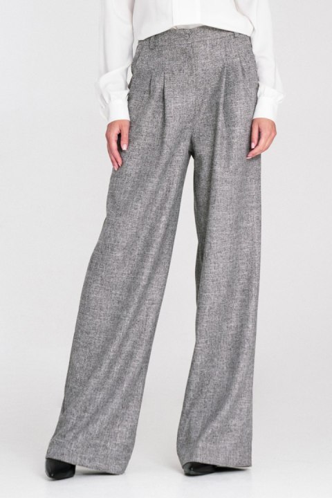 Spodnie z zakładkami wide leg SD116 Grey Melange - Nife Nife Spodnie z zakładkami wide leg SD116 Grey Melange - Nife Nife