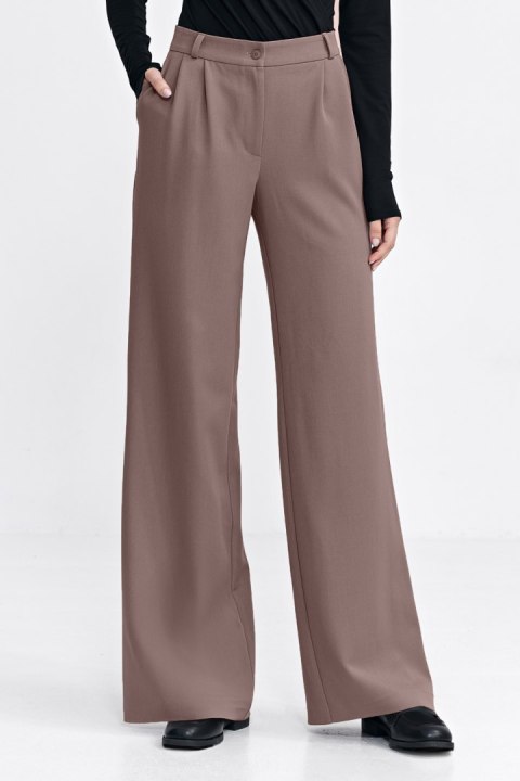 Spodnie z zakładkami wide leg SD127 Mocca - Nife Nife