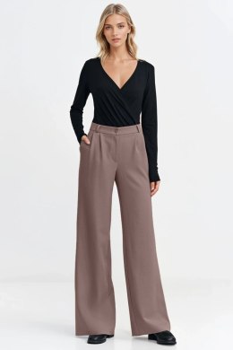 Spodnie z zakładkami wide leg SD127 Mocca - Nife Nife