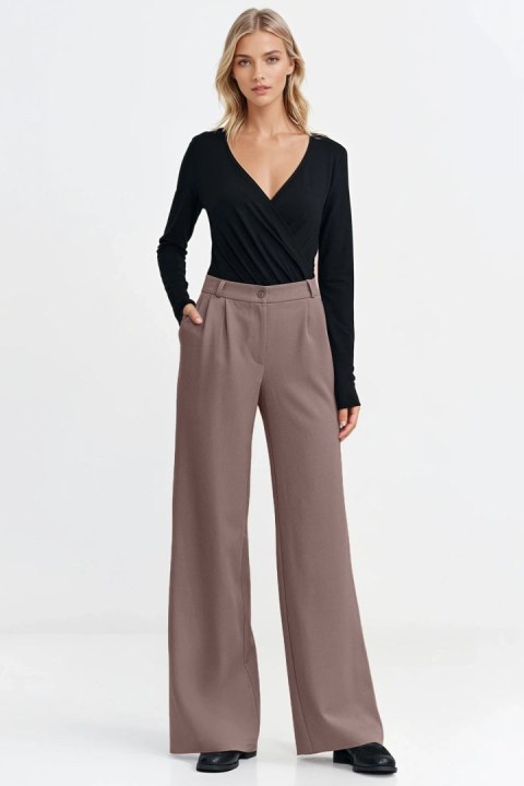 Spodnie z zakładkami wide leg SD127 Mocca - Nife Nife Spodnie z zakładkami wide leg SD127 Mocca - Nife Nife