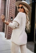 630-1 Ciepły kardigan z kieszeniami i ściągaczami na rękawach - beżowy