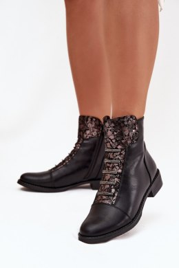 Botki Model Labise ASA62-16 Black Flowers - Step in style Step in style
