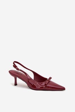 Lakierowane Czółenka Na Szpilce Z Kokardką Bordowe Olvena - Step in style Step in style