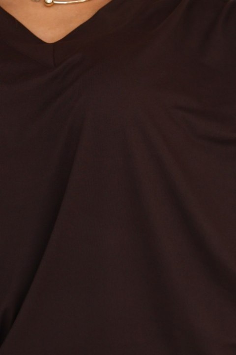 402-9 Wygodna sukienka nietoperz z długim rękawkiem - czekoladowa