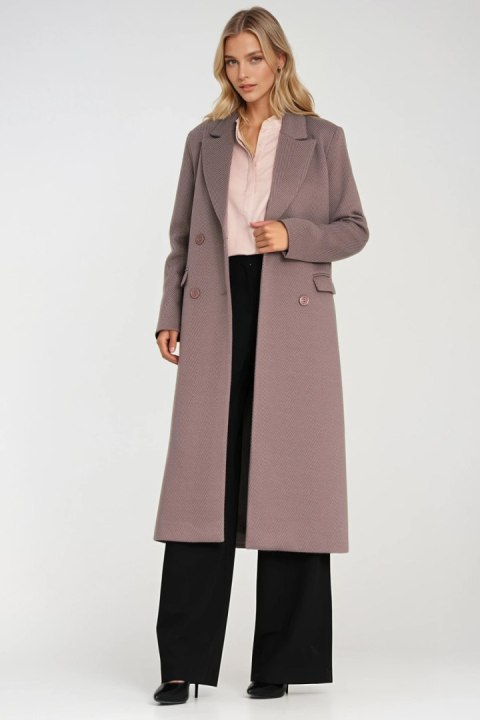 Elegancki płaszcz dwurzędowy PL25 Beige - Nife Nife Elegancki płaszcz dwurzędowy PL25 Beige - Nife Nife