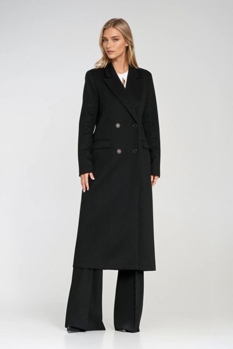 Elegancki płaszcz dwurzędowy PL25 Black - Nife Nife Elegancki płaszcz dwurzędowy PL25 Black - Nife Nife