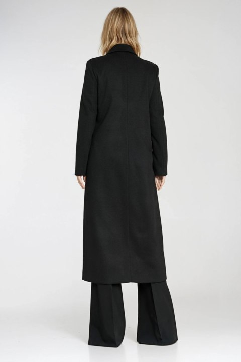 Elegancki płaszcz dwurzędowy PL25 Black - Nife Nife Elegancki płaszcz dwurzędowy PL25 Black - Nife Nife