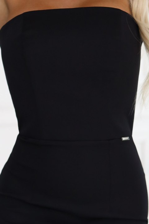 642-1 Gorsetowa ołówkowa sukienka midi z odkrytymi ramionami - czarna