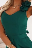 643-1 Elegancka wieczorowa suknia maxi z rozcięciem i różami - butelkowa zieleń