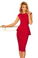 192-5 Elegancka sukienka MIDI z baskinką - CZERWONA 192-5 Elegancka sukienka MIDI z baskinką - CZERWONA