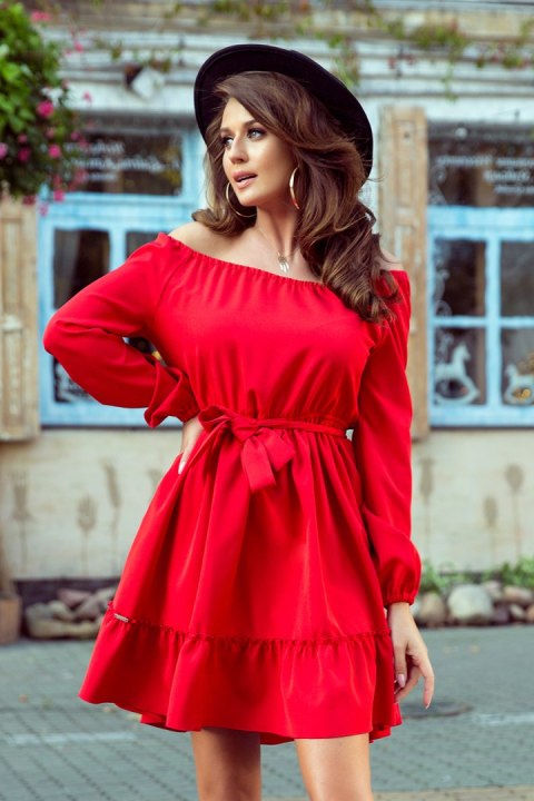 265-4 DAISY Sukienka z falbankami - CZERWONA 265-4 DAISY Sukienka z falbankami - CZERWONA