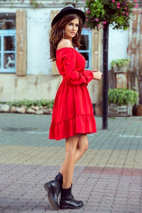 265-4 DAISY Sukienka z falbankami - CZERWONA 265-4 DAISY Sukienka z falbankami - CZERWONA