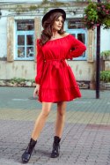 265-4 DAISY Sukienka z falbankami - CZERWONA 265-4 DAISY Sukienka z falbankami - CZERWONA