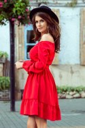 265-4 DAISY Sukienka z falbankami - CZERWONA 265-4 DAISY Sukienka z falbankami - CZERWONA