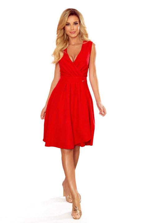 338-1 ELLENA elegancka sukienka z dekoltem i zakładkami - CZERWONA 338-1 ELLENA elegancka sukienka z dekoltem i zakładkami - CZERWONA