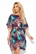 287-20 SOFIA Sukienka motyl z wiązaniem w pasie - palmowe LIŚCIE 287-20 SOFIA Sukienka motyl z wiązaniem w pasie - palmowe LIŚCIE