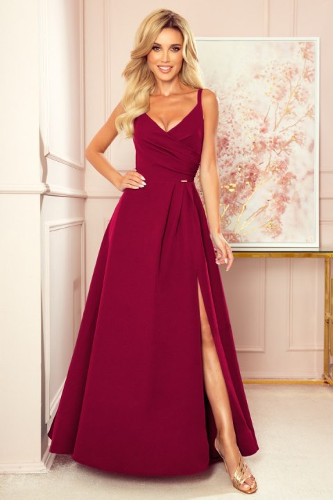 299-5 CHIARA elegancka maxi długa suknia na ramiączkach - BORDOWA 299-5 CHIARA elegancka maxi długa suknia na ramiączkach - BORDOWA