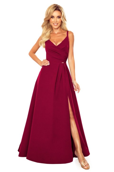 299-5 CHIARA elegancka maxi długa suknia na ramiączkach - BORDOWA 299-5 CHIARA elegancka maxi długa suknia na ramiączkach - BORDOWA